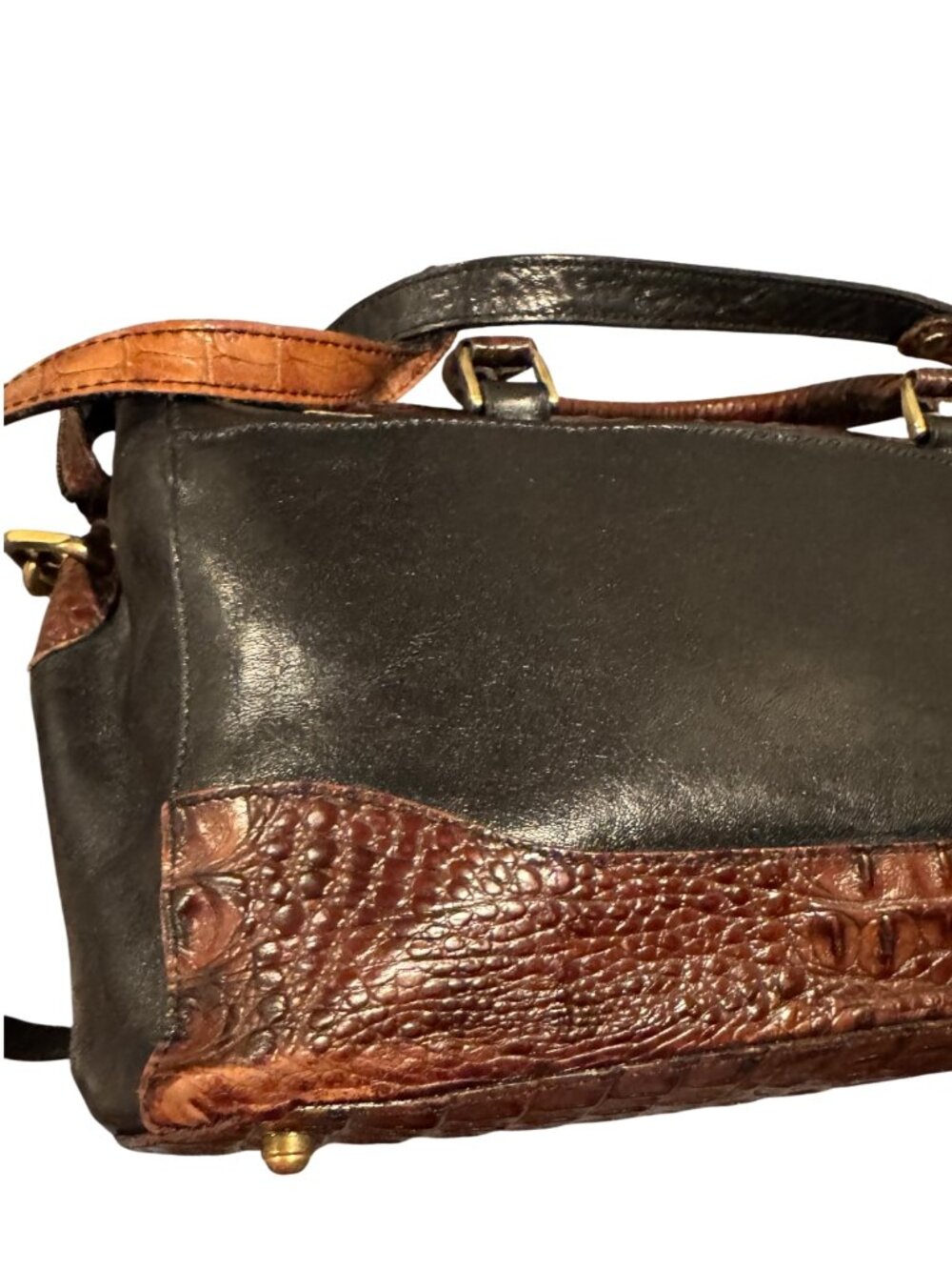 Brahmin Crandall Leather Satchel Black Brown Croc Embossed Doctor Bag Vintage - Picture 7 of 16